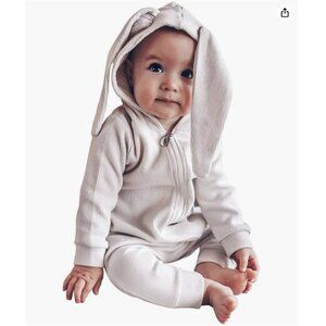 Kids Tales Baby Bunny Hooded Romper With Ears Size 100 Gray Full-Zip Long Sleeve